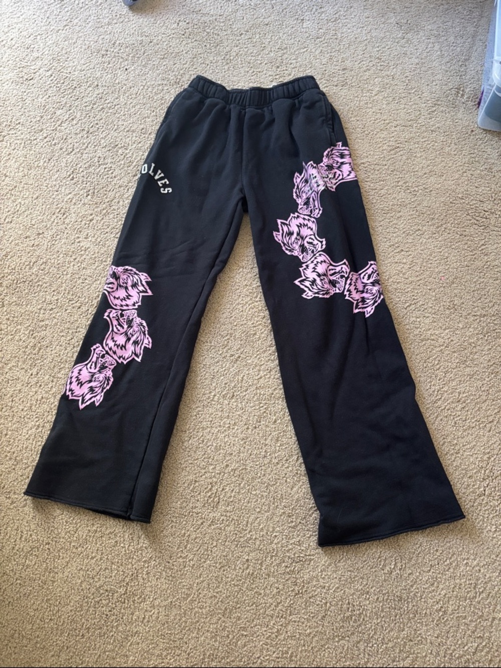 DARC SPORT Black Sweatpants with Pink Wolf Graphics